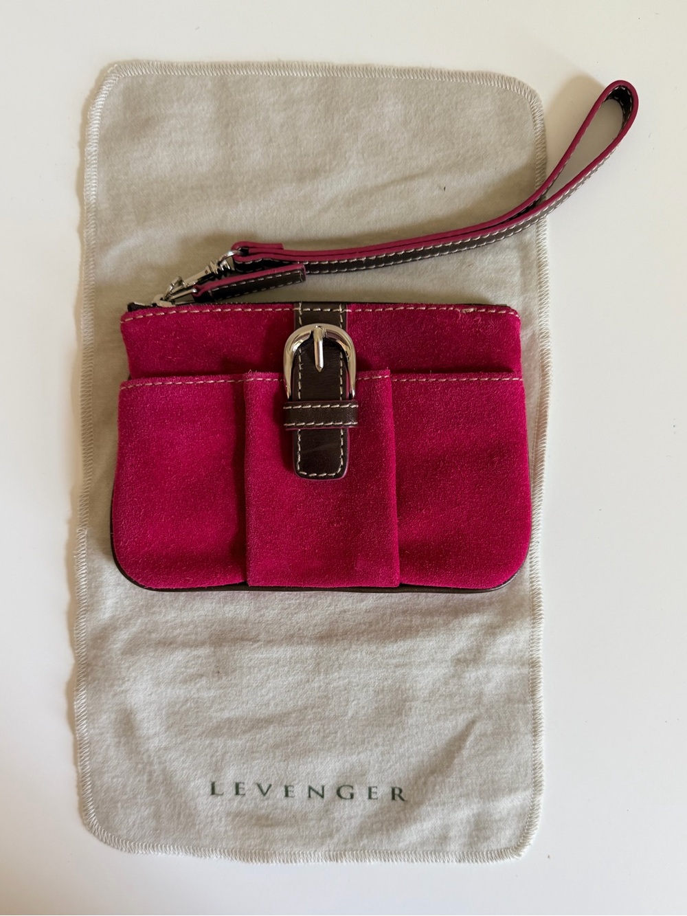 Levenger Fuchsia Suede Wristlet with Buckle Detail